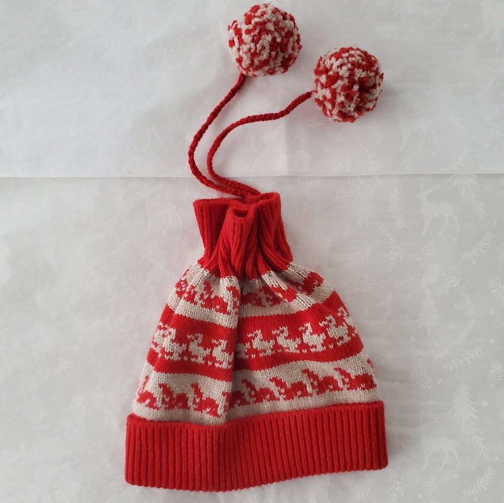 COPY 💕NWOT Burberry Wool & Cashmere Fairisle double Pom Pom Beanie military Red